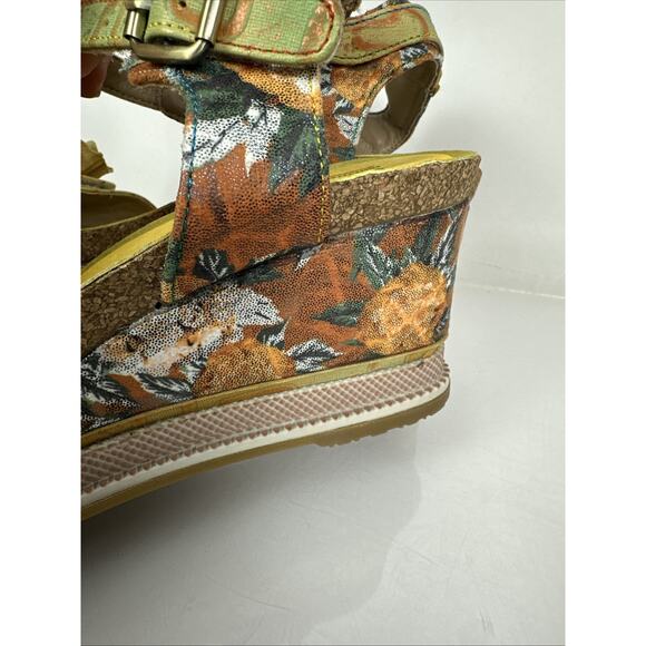 L’Artiste Spring Step 3D Floral Geo Wedge Size 40 Green Orange Yellow - Picture 9 of 16